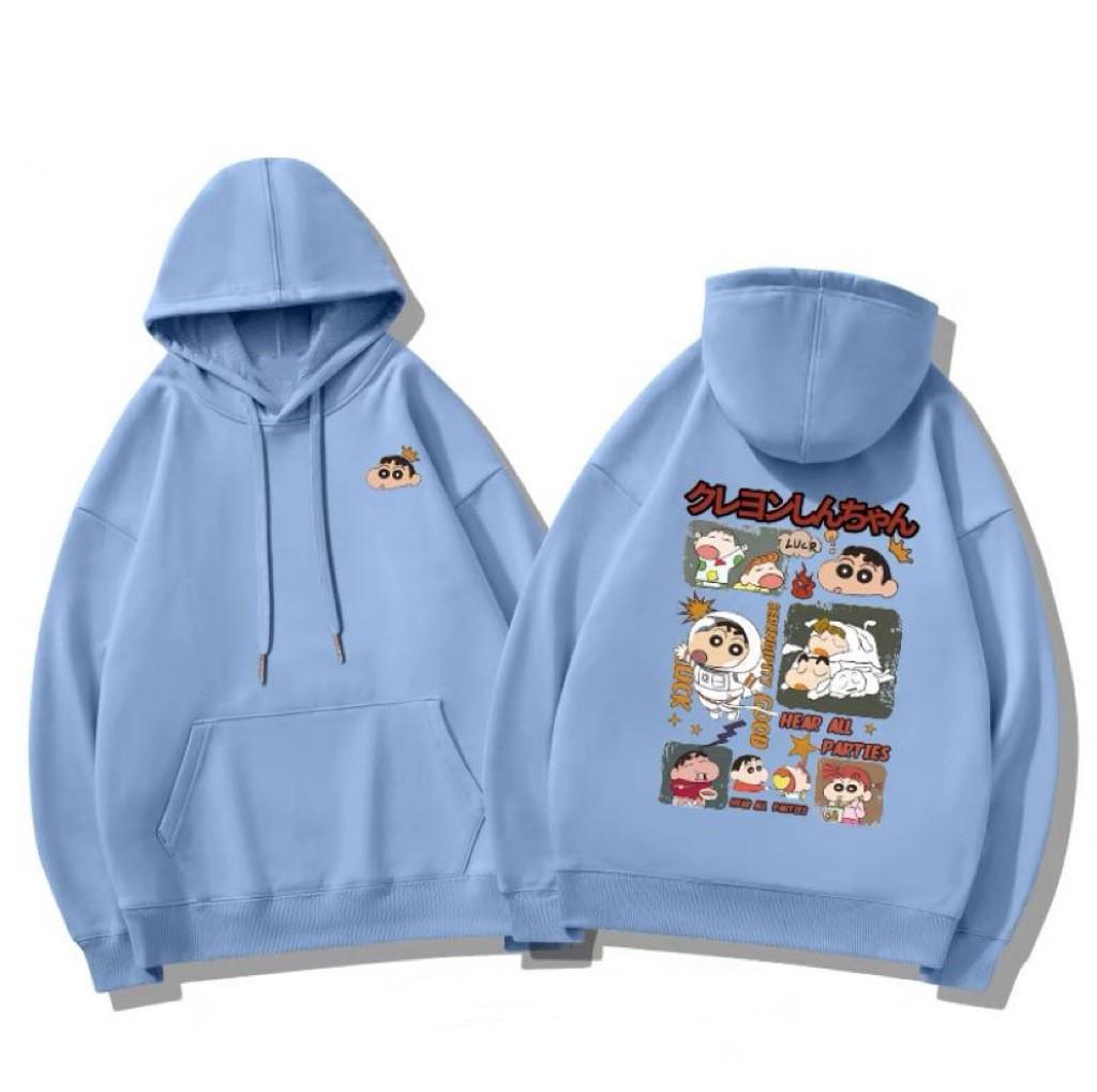 Korean version of cartoon crayon small hooded sweater women's autumn and winter models popular simple and loose trendy brand velvet jacket