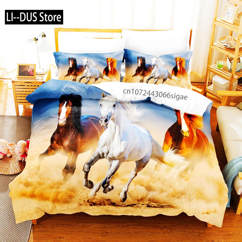 Comforter 3D Horses Bedding Set Printed Galloping Steed Animal King Queen Size Soft With For Boys Home Textiles
