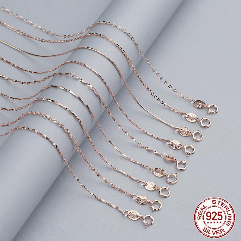 1pcs Genuine 925 Silver Singapore Box Snake Chain Necklace for Woman 40+5/40/45cm Basic Chain fit Pendant DIY Jewelry