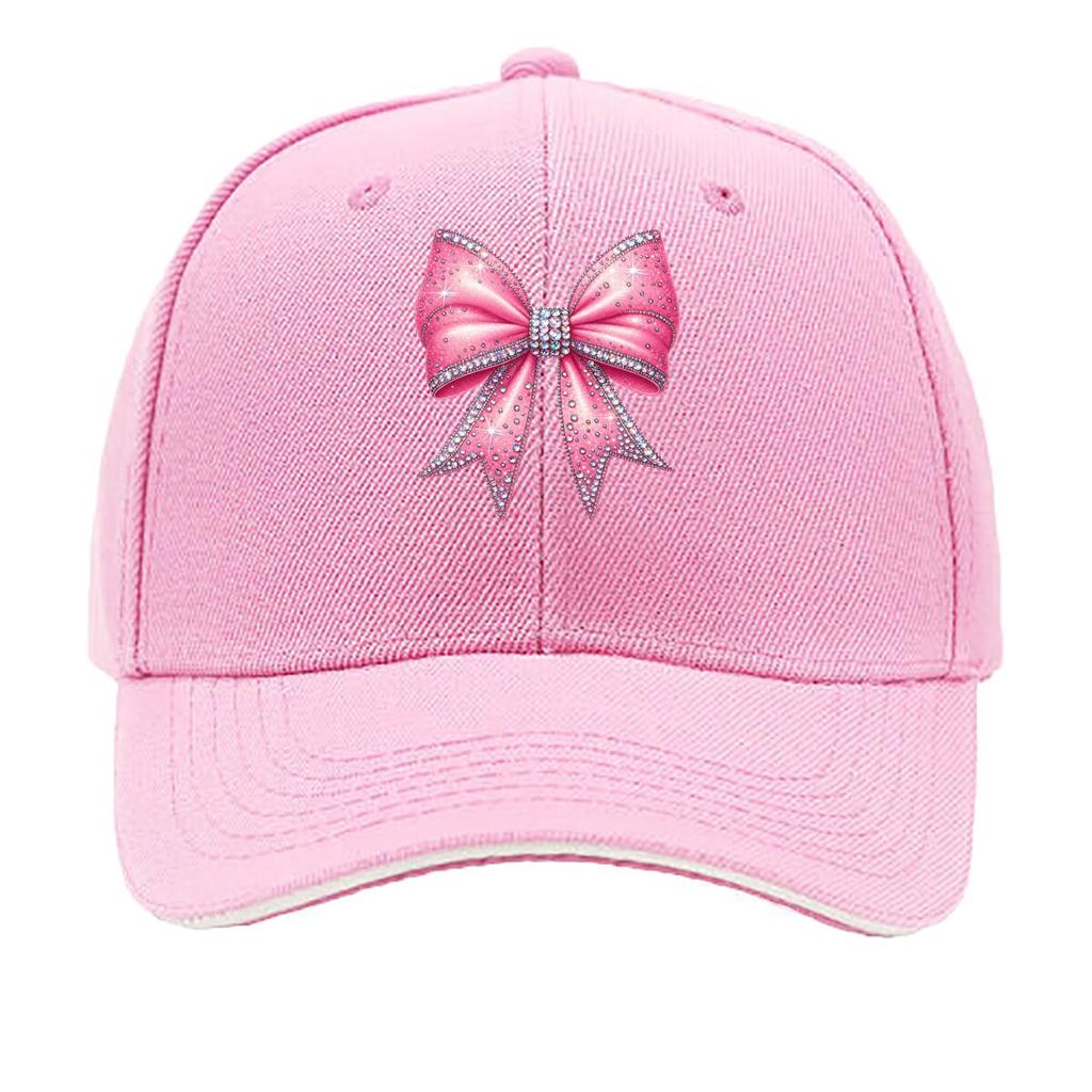 Pink Glitter Rhinestone Bow Sparkle Ribbon Design Sandwich Baseball Cap Unisex Women Sun Cap Outdoor Workouts Hat