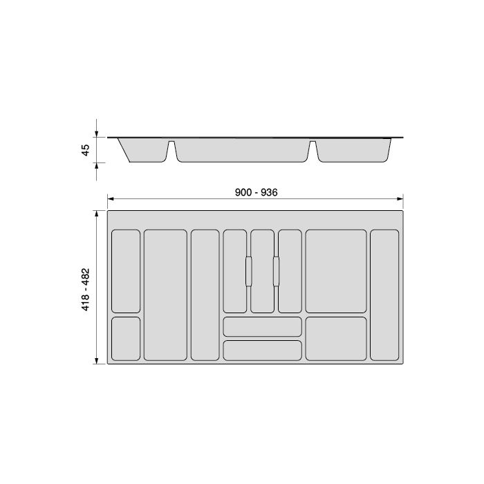 Emuca Range-couverts Optima pour tiroir universel, module 1.000mm, Plastique, Gris antracite