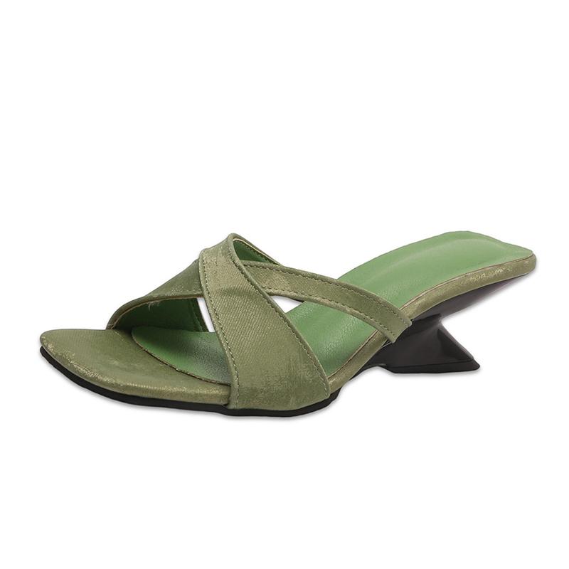 Fashion French High-heeled Niche Slippers for Women's Summer New All-match Outward Wear Square-toe Open-toe Cool Mop