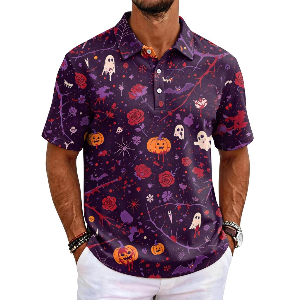 Men's Halloween Print Short Sleeve Shirt for Casual Party Wear