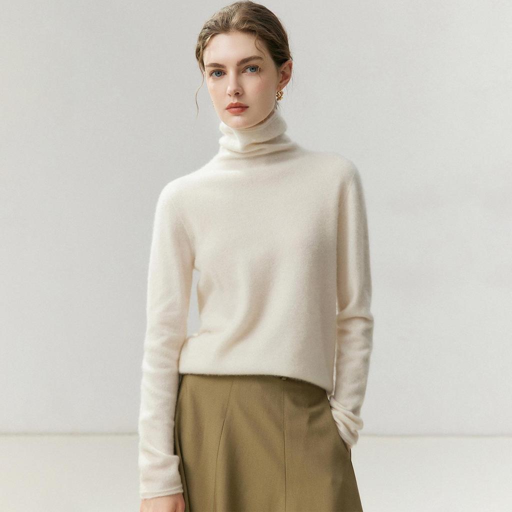 Women's 100% Pure Cashmere High Neck Sweater - Soft, Skin-Friendly, Loose Knit for Autumn/Winter