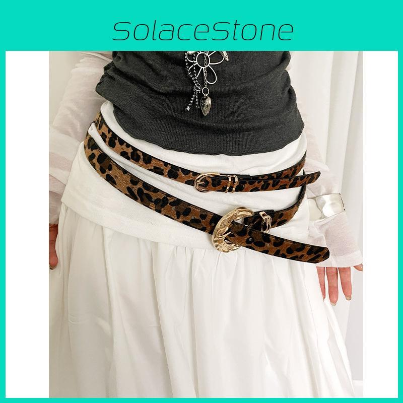Leopard Print Pu Leather Belt For Women With Gold Buckle Perfect For Denim And Casual Wear