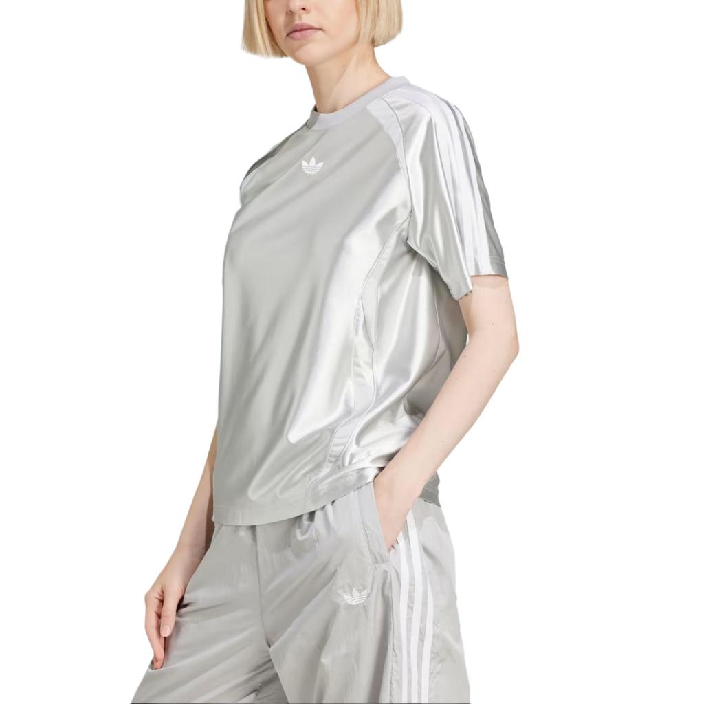 Adidas Originals Adicolor Loose Teamgeist Striped Short Sleeve Pullover T-Shirt Women Tops Gray JD0254
