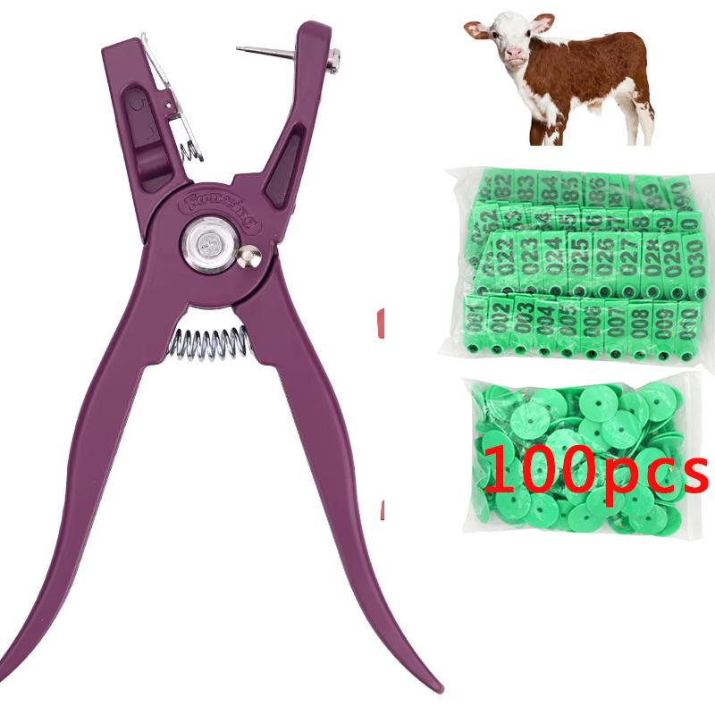 New Alloy Pig Cattle Sheep Ear Tag Installation Plier 1Pc Animal Ear Tag Pliers with 100pc Ear Tag Ear Tag Installation Plier