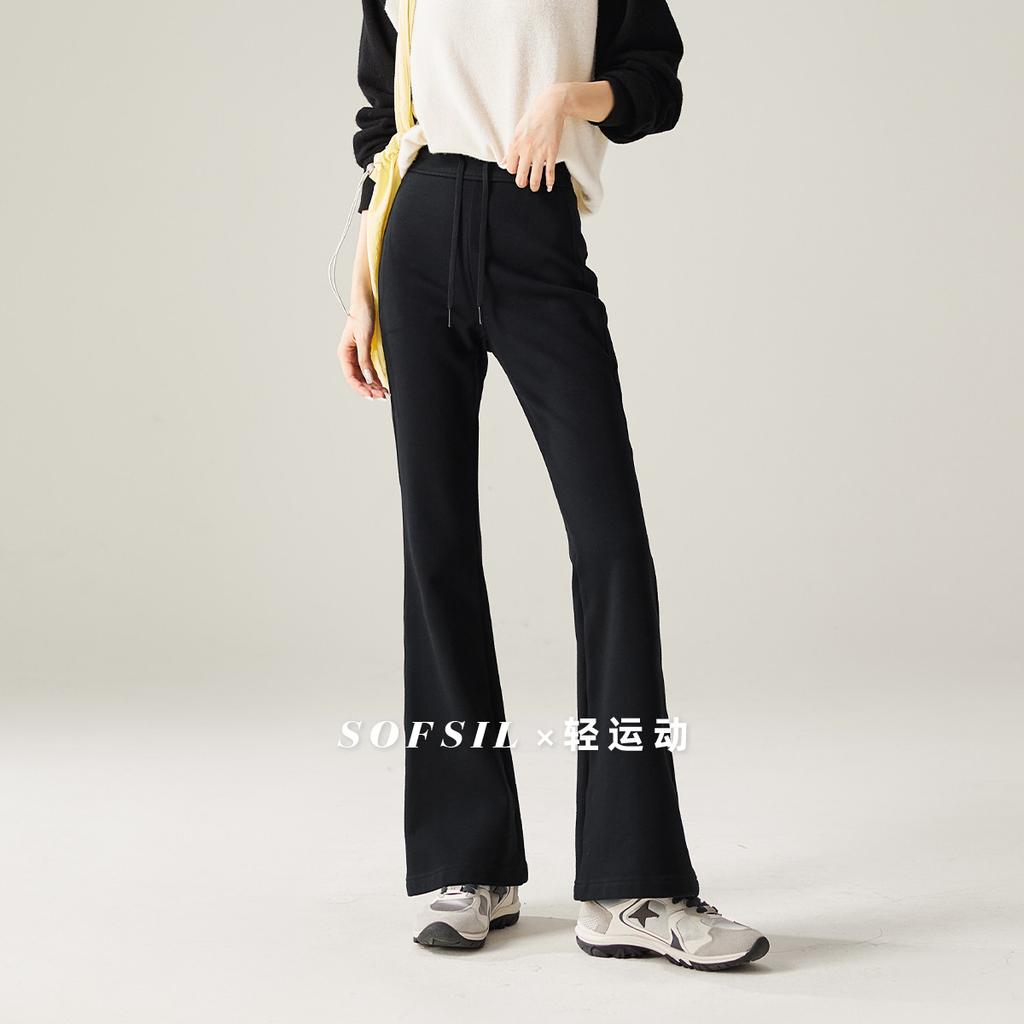 Elastic waistband tied elastic sports flared pants for women in autumn 2025, fashionable and versatile casual pants