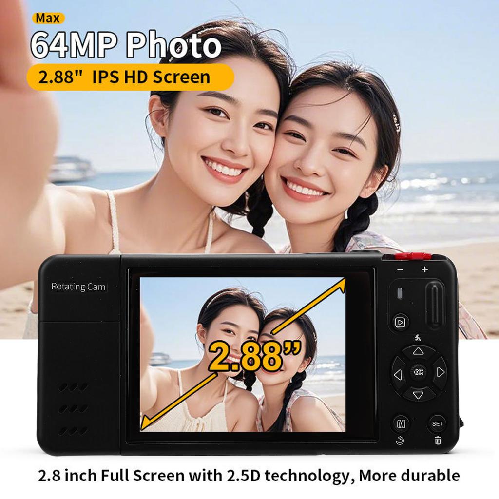 Digitalkamera 4K 64MP 18-facher Digitalzoom Autofokus Tragbar 270° Klappbildschirm Vlog-Kamera für Reisen