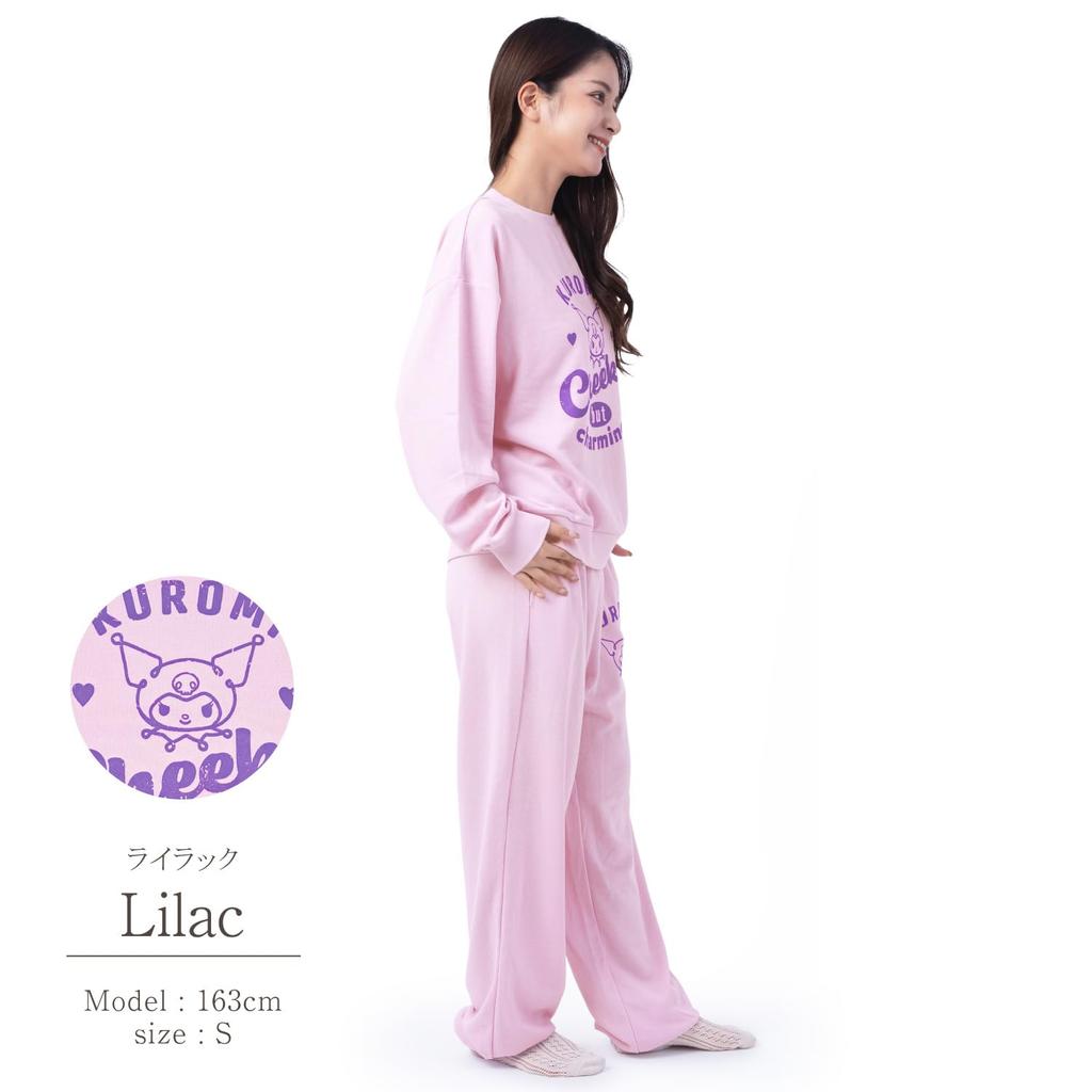 Kuromi Sweatsuit Set Up Pajamas Fleece Unisex Long Sleeve Long Pants Top and Bottom Set Loungewear [SAZAC] Women's Men's (Lilac/S/SAN1753)