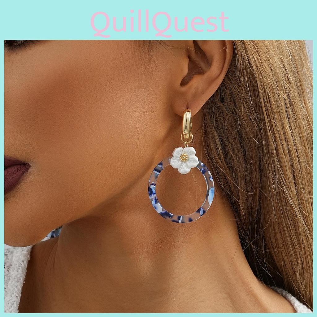 Versatile Alloy Circle Earrings With Flower Design Trendy Women's Street Style