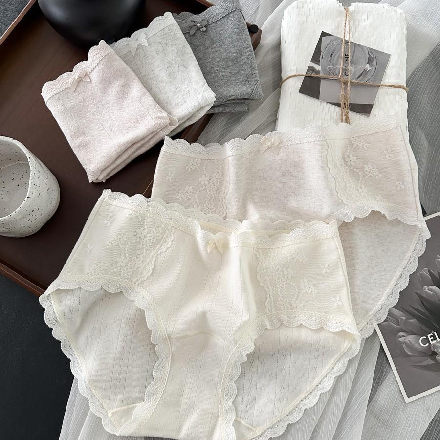 9366 Beautiful 3D Lace Jacquard Cotton Women's All-Cotton Class A Triangle Panties with Hip-Wrapping Extended Crotch