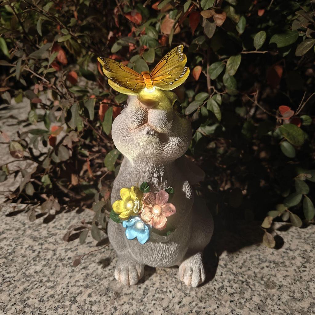Solar Rabbit Statue: Creative Cartoon Garden Ornament for Courtyard Landscaping