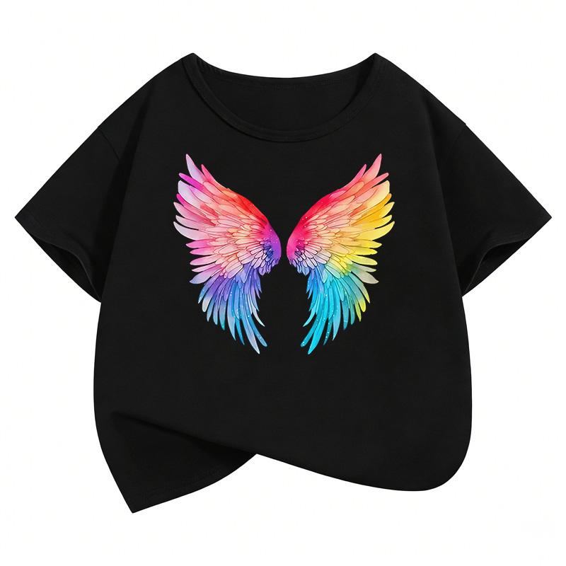 

Fashion Colorful Wing T Shirts Graphic Short Sleeve Kids Children s T-shirt Boys Girls Summer Spring Casual Top Tee Shirt 100 чорний