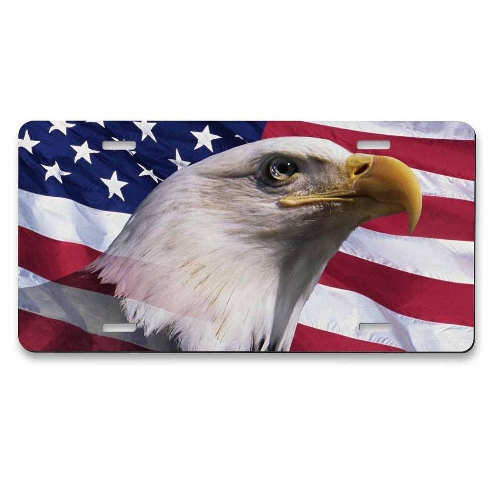 Cartello in Metallo Aquila Americana Bandiera USA Semi-Trasparente Dettagliato Decorazione Casa Arte da Parete 30x15 cm