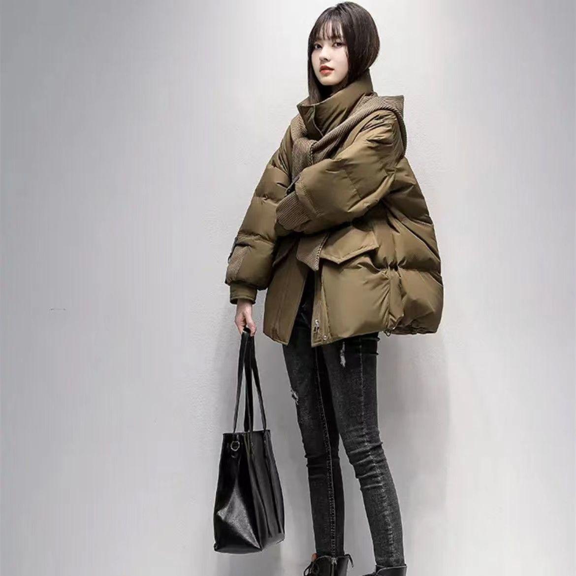 

Потовщена зимова студентська куртка з бавовняною підкладкою, коротке тепле пальто з шарфом S