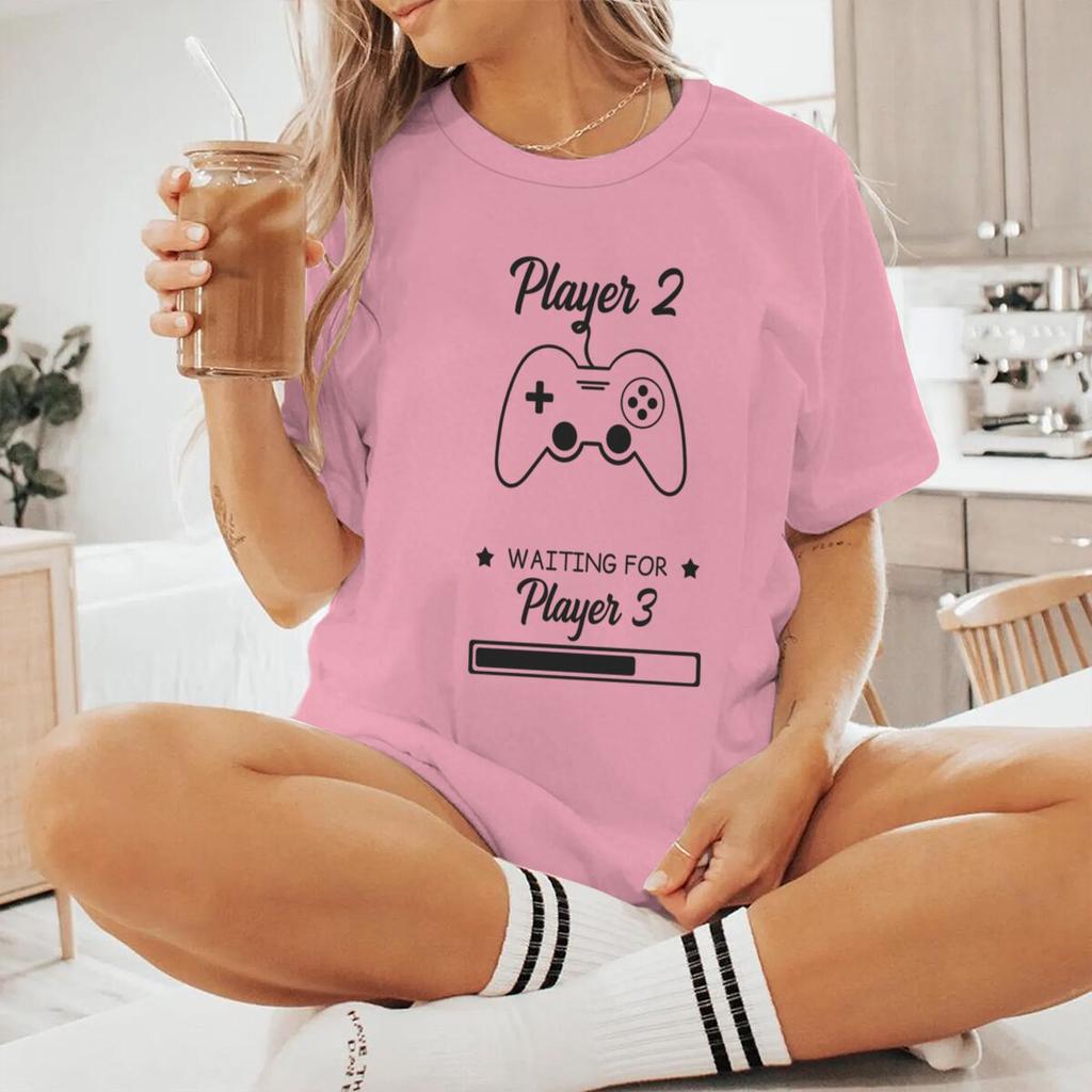 Funny Game Player 1 Player 2 Shirts Pregnancy Announceunisext Short Sleeve Unisex Unisex Tshirt Casual Couple Matching T-Shirts Gifts