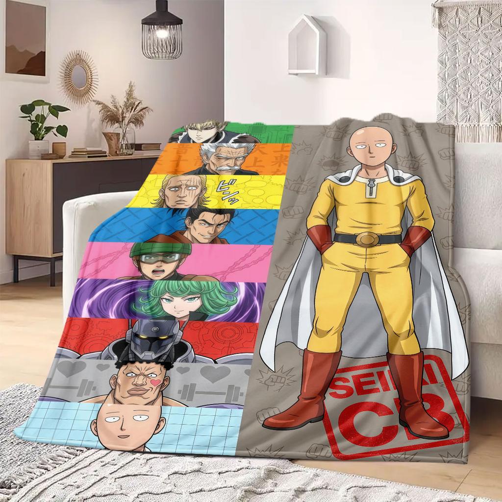 One Punch Man Professional Print Flannel Blanket, Cartoon Graphic for Living Room, Warm Bedding, Versatile Travel_LIAN