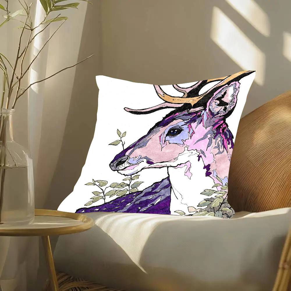 Deer Forest Animals Pillow Case Fashion Square Pillowcase Bedroom Sofa Room Ins Decoration Leisure