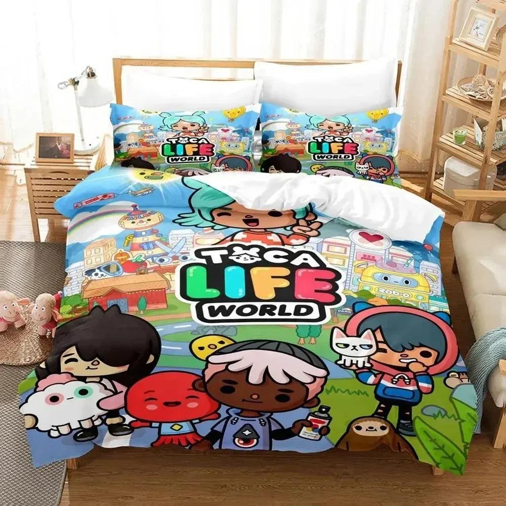 Jogo de desenho animado Toca Life World Conjunto de cama Capa de edredom Conjunto de cama Capa de edredom Fronha Edredom King Queen Size Meninos Adultos