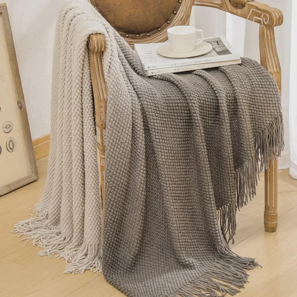 

Вязаный диван с градиентом и ворсовое одеяло в виде ананаса 70x240CM with Tassels, 500g