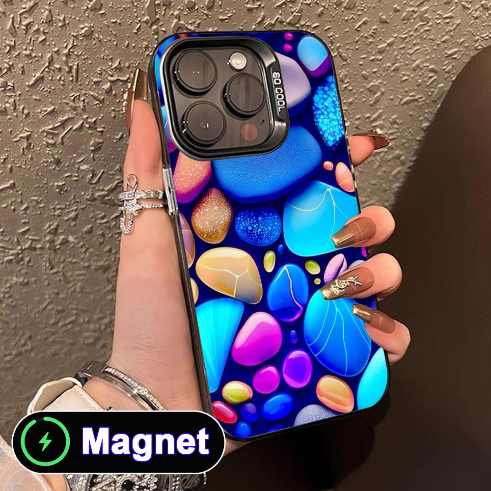 Aesthetic Stones Translucent MagSafe Mobile Phone Case for iPhone 17 16 15 14 13 12 11 Air Pro Max Plus Colorful Cover