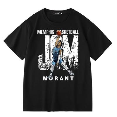 Basketball Sports Ja Morant Retro American All-match Trendy Brand Casual Cotton Top Short-sleeved T-shirt1