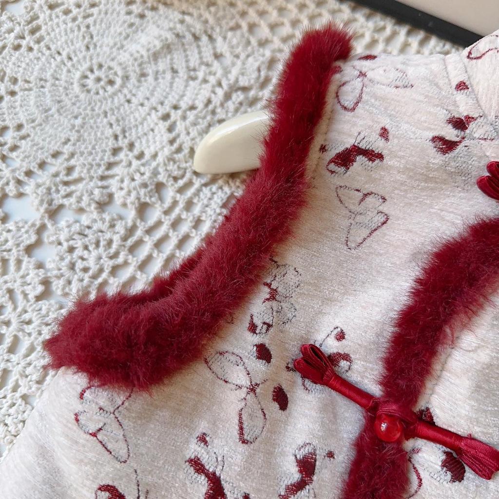 New Winter Arrival: Baby Girls' Chinese Style Fleece-Lined Vest & Long Pants Set - AWB138.