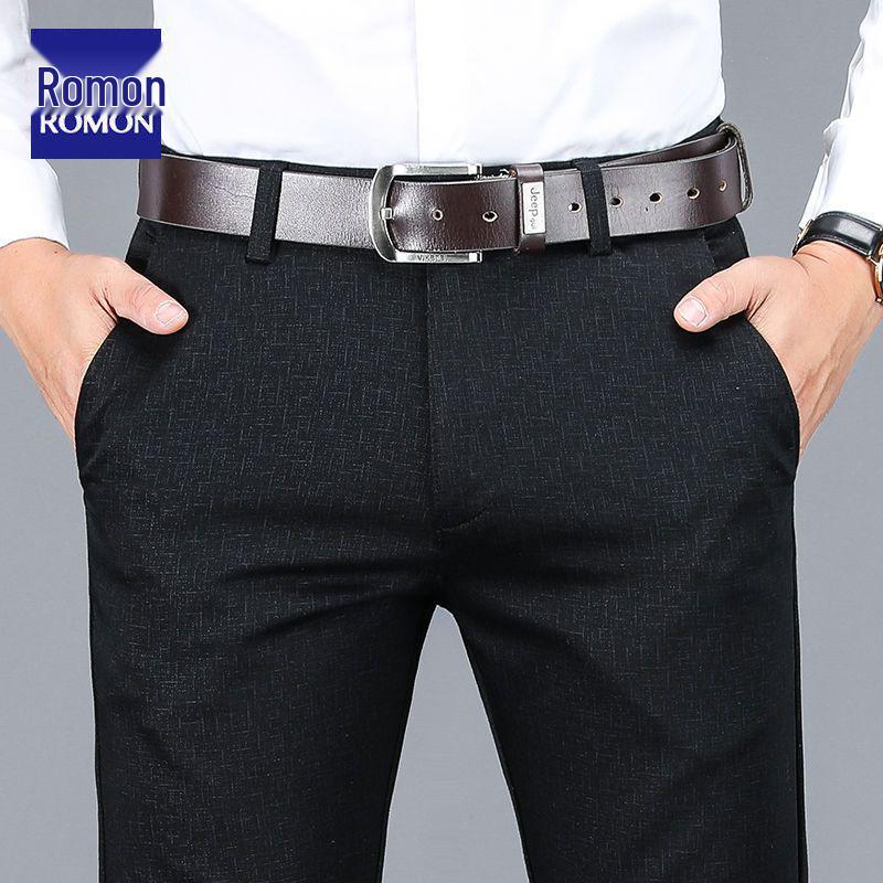 

Romon Men s High-Waist Straight-Leg Cotton Pants - Spring/Autumn Business Casual Printed Trousers 36 чёрный