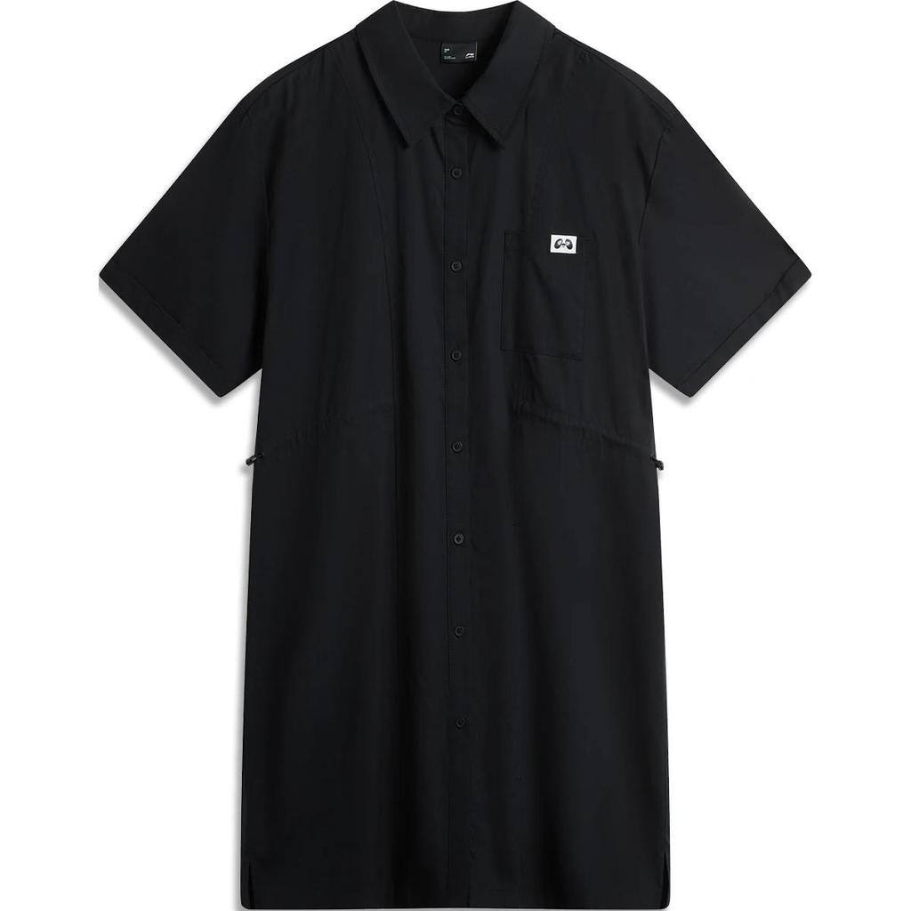 Li-Ning Plain Single-Breasted Polo Collar Short Sleeve Dress Women Dresses Black ASKU256-3