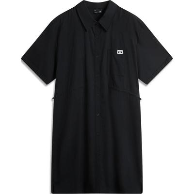 Plain Single-Breasted Polo Collar Short Sleeve Dress Women Dresses Black ASKU256-3