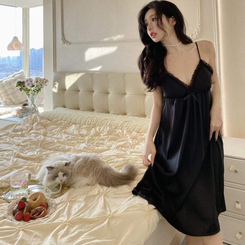 1011 summer new ice silk pajamas women's French nightgown robe two-piece set pure desire style sexy loungewear set