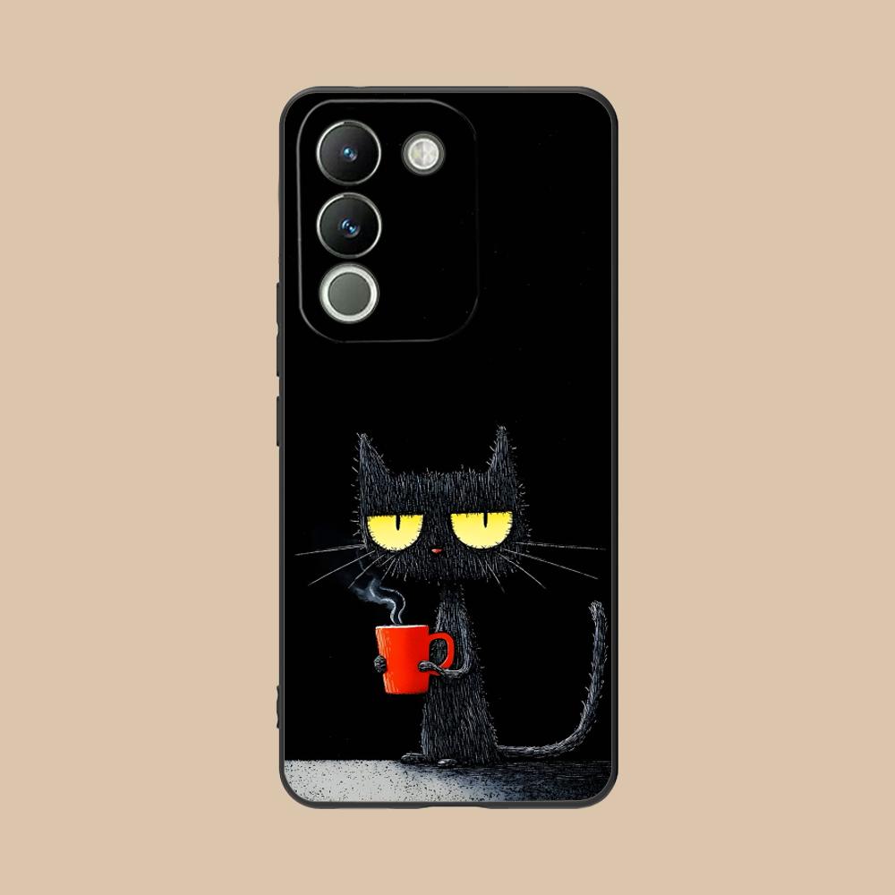 Cute Coffee Cat Matte TPU Mobile Phone Case for VIVO V60 V50 V40 V30 V29 V27 V25 V23 Pro Lite 5G Colorful Printing Cover