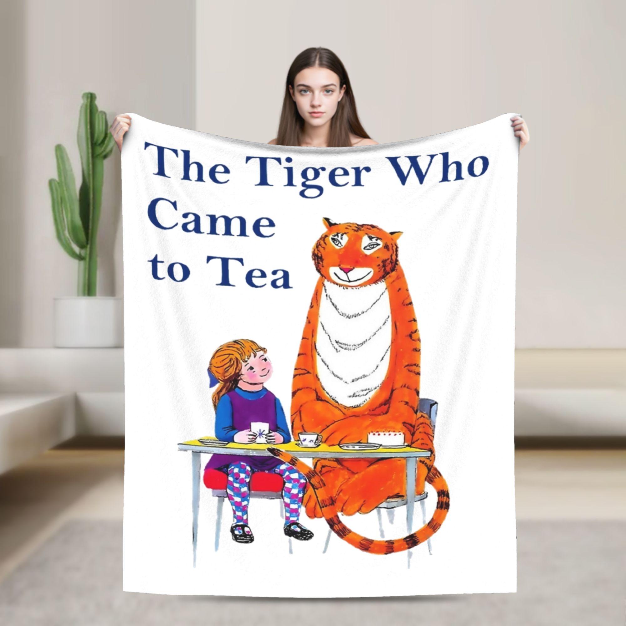 

The Tiger Who Came to Tea Knitted Blanket Cartoon Book Fuzzy Throw Blanket Sofa Printed Ultra-Soft Warm Bedspreads Multifunction 100x150cm