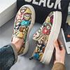 Hot Sale Design Canvas Slip On Shoes Men Bear Print Loafers For Men Casual Platform Board Shoes Men Breathable Driving Footwear