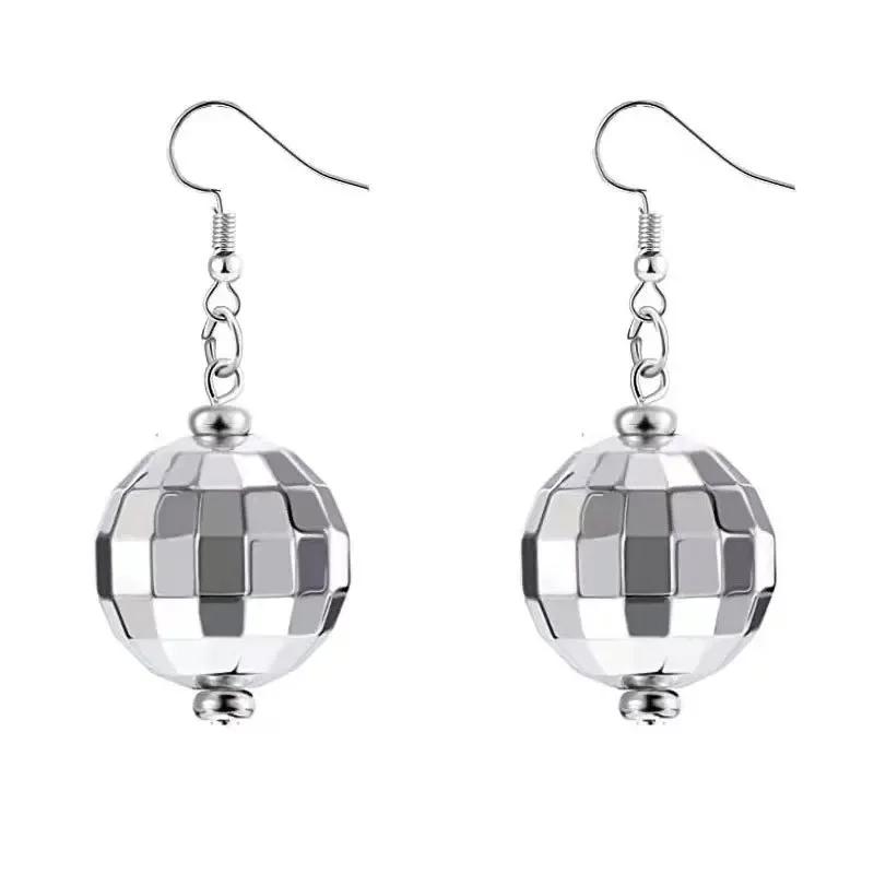 Chic Silver Color Disco Ball Drop Earrings Pink Cowboy Hat & Disco Ball Earrings Women's Dazzling Music Festivals Jewelry