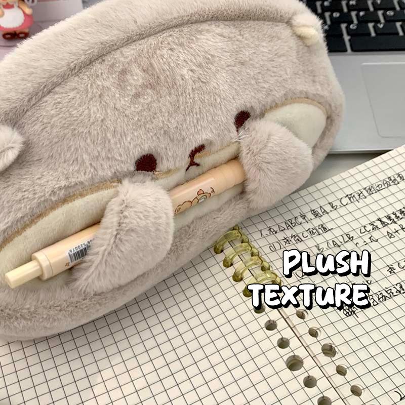 Large Capacity Pencil Case Multi-function Plush Pen Bag Otter Penguin Stationery Organizer Back To School Gift