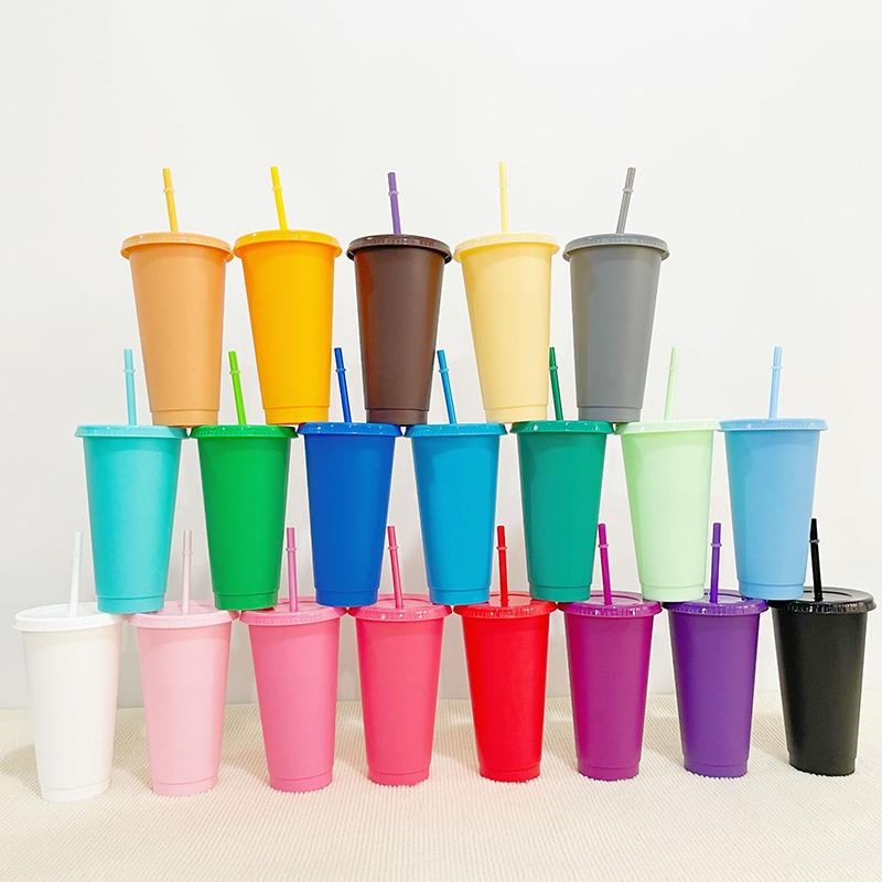 Reusable Drinkware With Straws,Lid Flash Powder Water Bottle Plastic Tumblers Straw Drinking Cup Cold Drink Tumbler