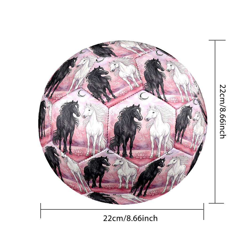 1pc Black White Horses Theme Soccer Ball Football, Size 5, Lightweight PVC, Outdoor Training Soccer Ball,Gift C6564