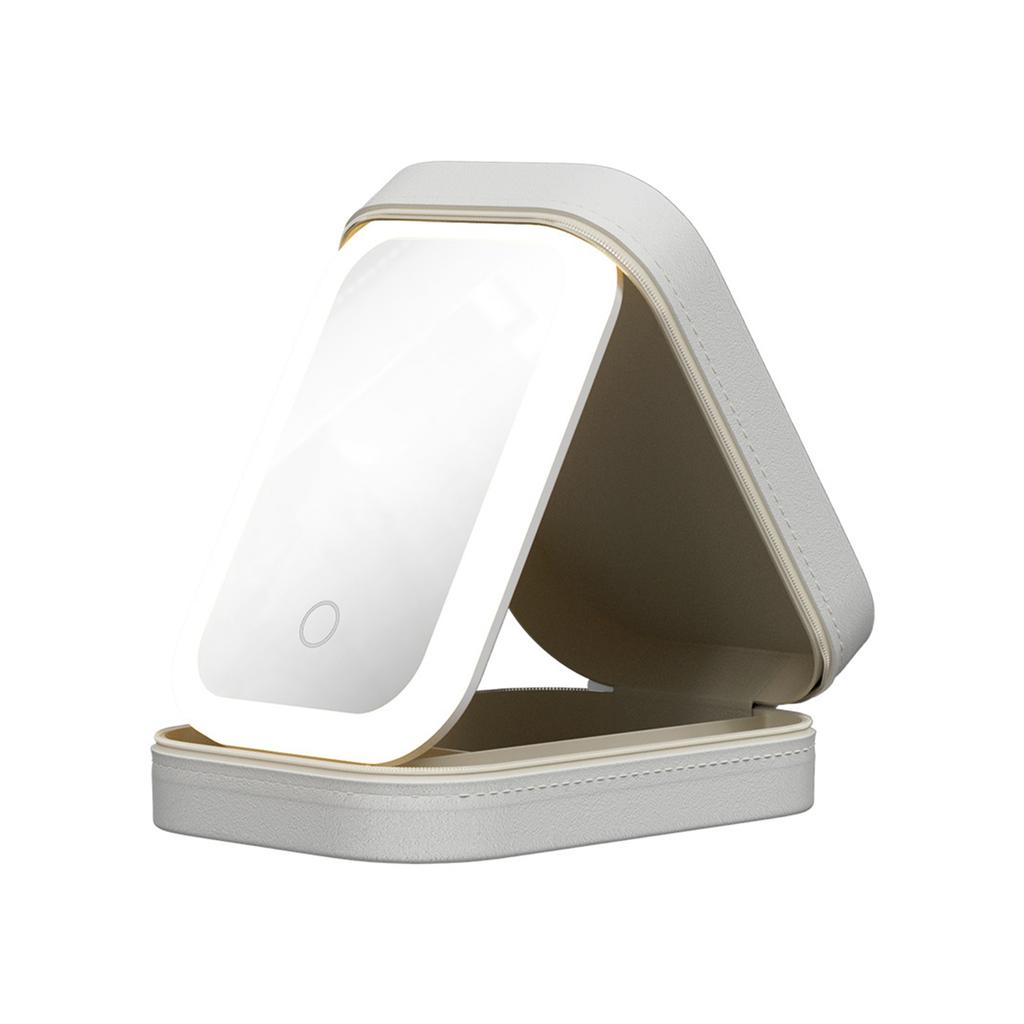Makeup Storage Bag LED Mirror with Light Cosmetic Mirror Touch Control 3 Color Lighting Dust proof Divided Storage Box