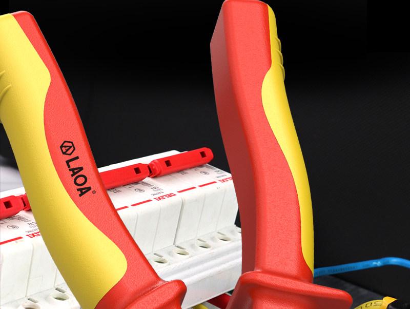High Voltage Insulated Needle-Nose Electrician Pliers, 1000V, for Cutting, Crimping, Stripping, Angled Use.