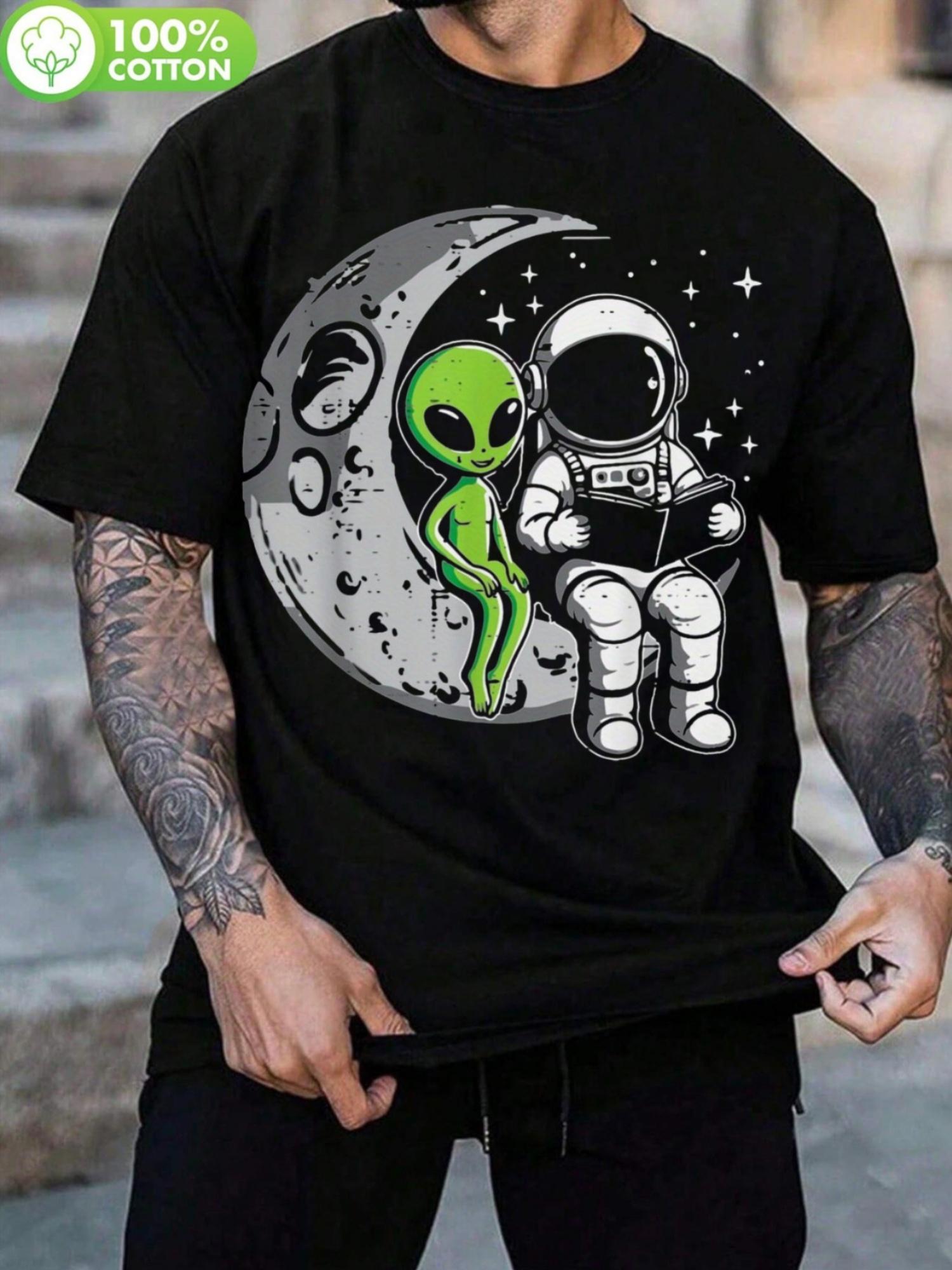 T-Shirt y2k Astronaut & Alien Moon Black/White 3XL
