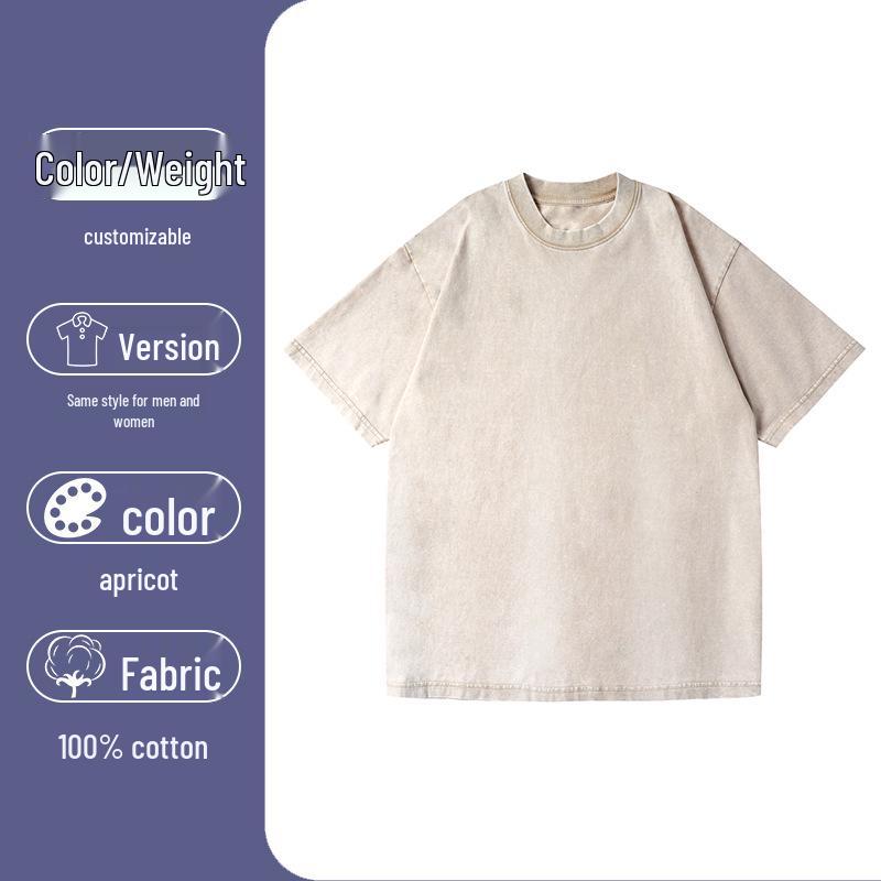 T-shirt Lavata Retrò Fiocco di Neve 230g, Stile Europeo e Americano, Puro Cotone, Vestibilità Larga Girocollo Pullover, T-shirt Uomo Pesante.