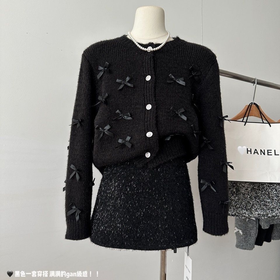 

Серый Дизайн Ленивый Осенне-Зимний Вязаный Свитер-Кардиган Топ с Круглым Вырезом и Бантом 2XL чёрный