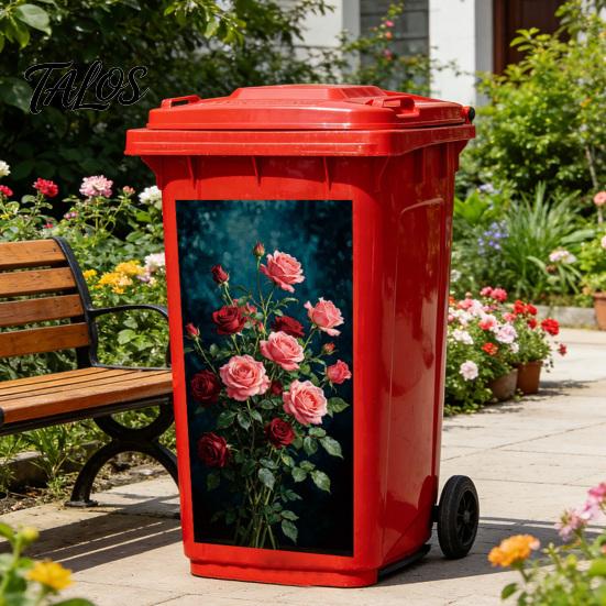 Realistic Flower Print Bin Art Floral Trash Can Stickers, Waterproof Self‑Adhesive Decals, Vintage Pattern Decor Weather Resistant Mailbox Adhesive