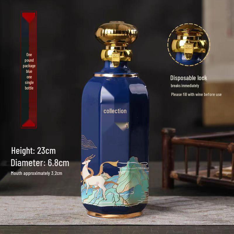 Jingdezhen Ceramic Baijiu Bottle Set: One Jin Capacity, Sealed Empty Bottle, Ancient Style Gift Box