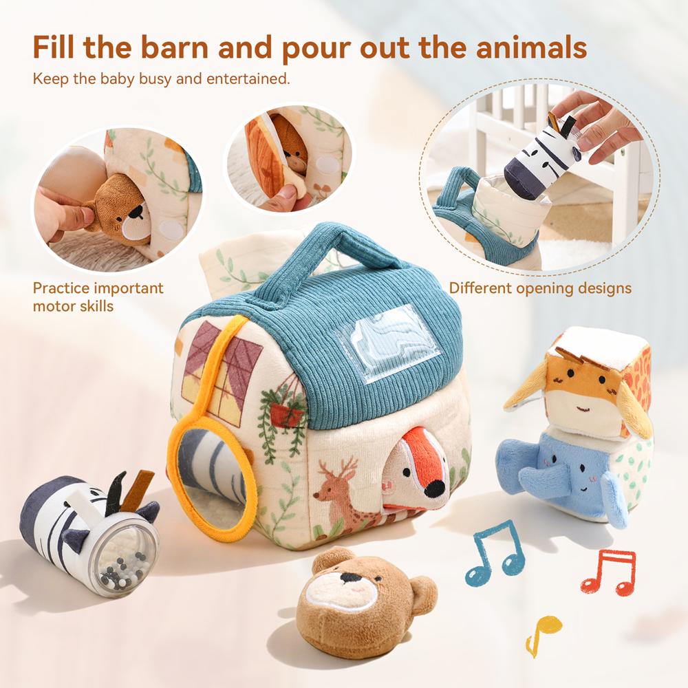 Topmix Unisex Infant Baby Montessori Toy Plush Barn With Farm Animals Musical Touch Sensory Toys Portable Baby Farmhouse Cognition Toy For Infants