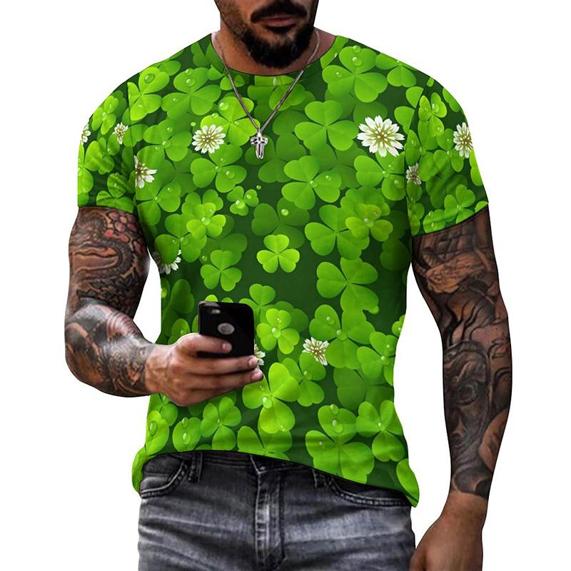 Lucky Grass Clovers 3D Graphic Tee Shirt Funny Pattern Designer  Tshirt Men Summer Fashion Casual Round Neck Short Sleeves Tee