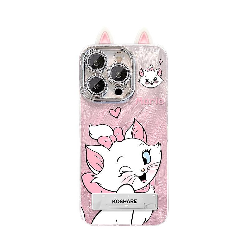 Mary cat ear bracket is suitable for Apple 13 cute mobile phone case Huawei 16 feather yarn borderless 15 cute cartoon