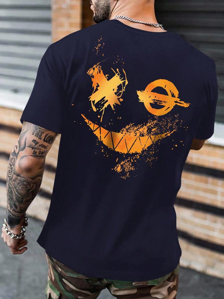 Manfinity LEGND Men T-Shirts Fit Crew Neck Short Sleeve Graphic Tee Smile Face Casual Summer Polyester